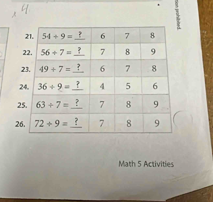 Math 5 Activities