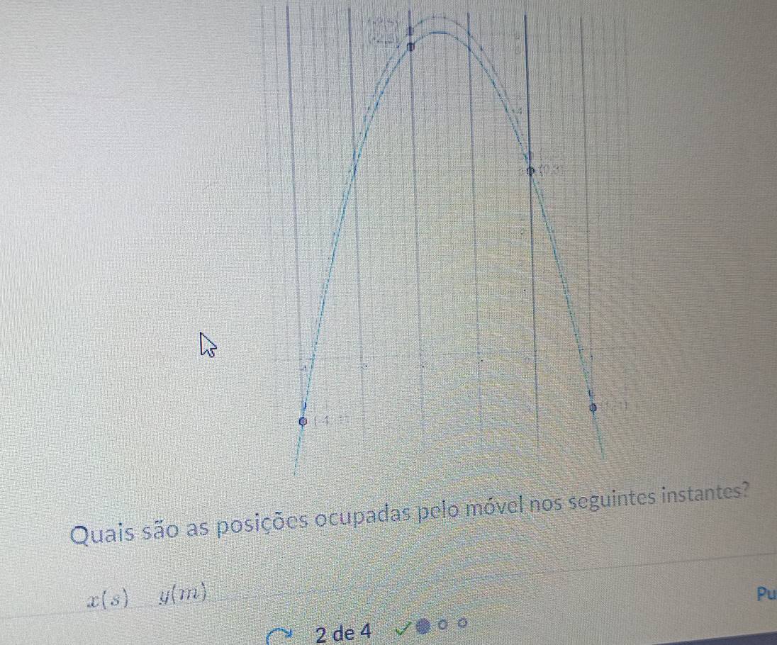 Quais são as po instantes?
x(s)y(m)
Pu
2 de 4