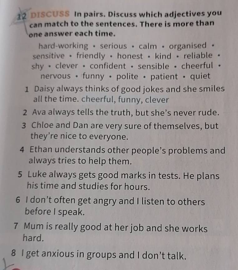 Risolto:DISCUSS In pairs. Discuss which adjectives you can match to the ...