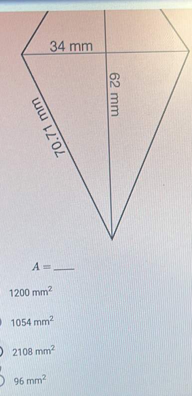 A=
1200mm^2
1054mm^2
2108mm^2
96mm^2