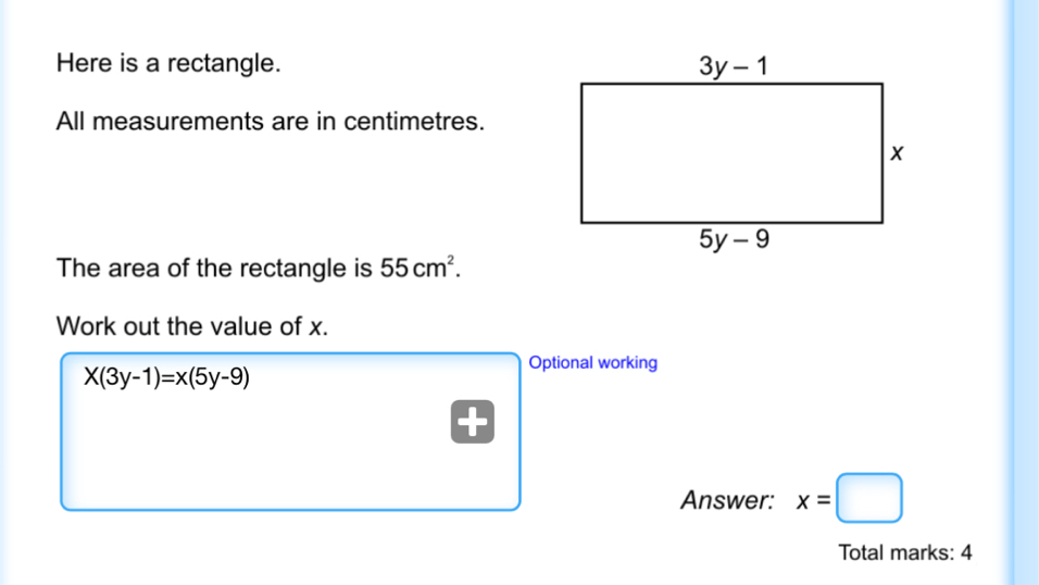 Solved: Here is a rectangle. All measurements are in centimetres. The ...