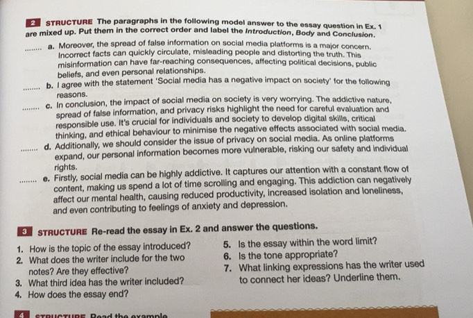 Risolto:STRUCTURE The paragraphs in the following model answer to the ...