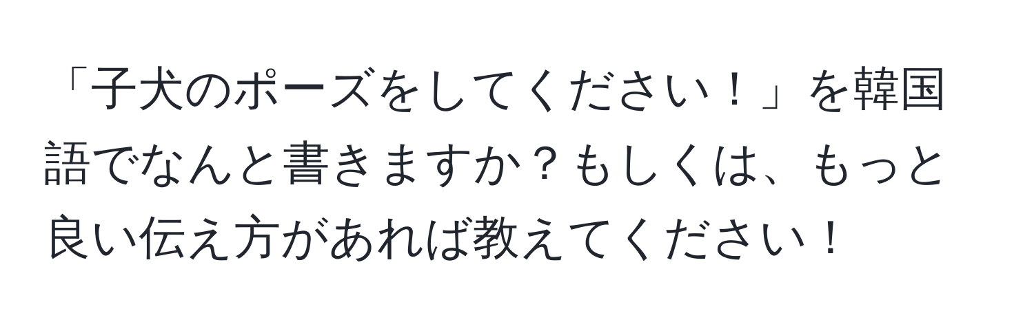 「子犬のポーズをしてください！」を韓国語でなんと書きますか？もしくは、もっと良い伝え方があれば教えてください！