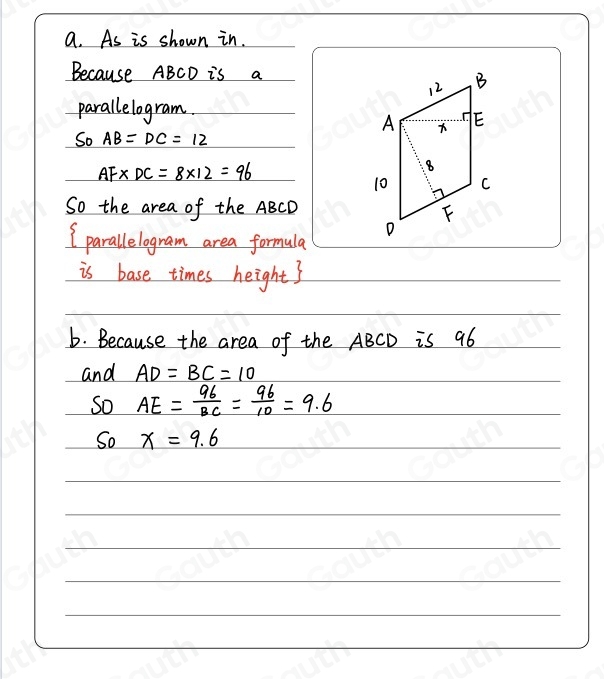 Solved: 2 ABCD is a parallelog a Calculate the area of ABCD. b ...