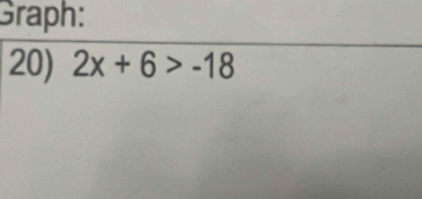 Graph: 
20) 2x+6>-18