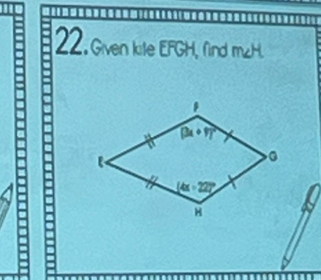 Given kile EFGH, find m∠ H