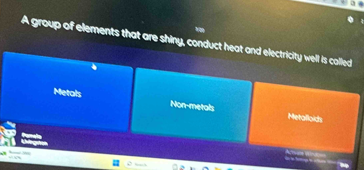 A group of elements that are shiny, conduct heat and electricity well is called
Metals Non-metals Metalloids
p 
Activane Vndia==