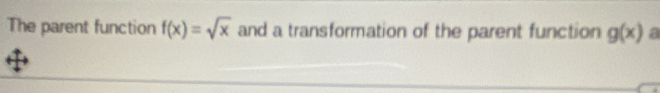 The parent function f(x)=sqrt(x) and a transformation of the parent function g(x) a