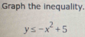 Graph the inequality.
y≤ -x^2+5