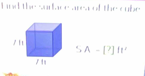 Find the surface area of the cube
SA-[?]ft'