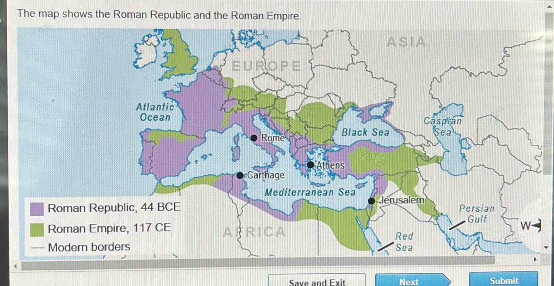 Solved: The map shows the Roman Republic and the Roman Empire. AS IA ...
