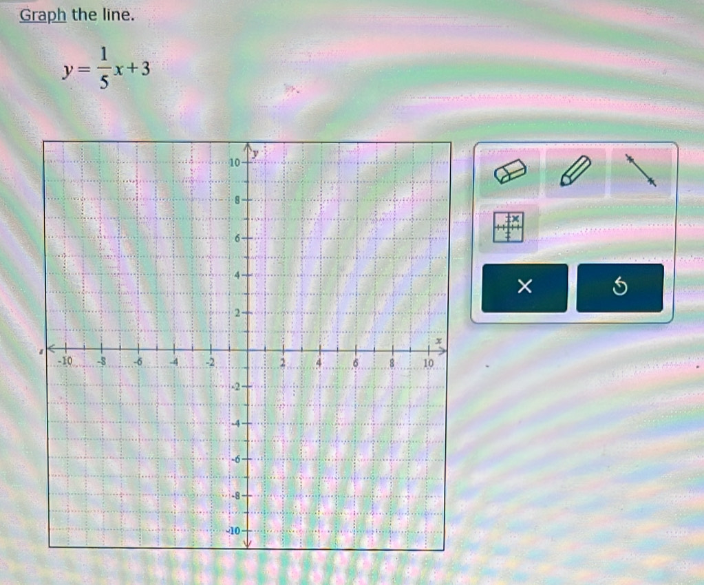 Graph the line.
y= 1/5 x+3
×