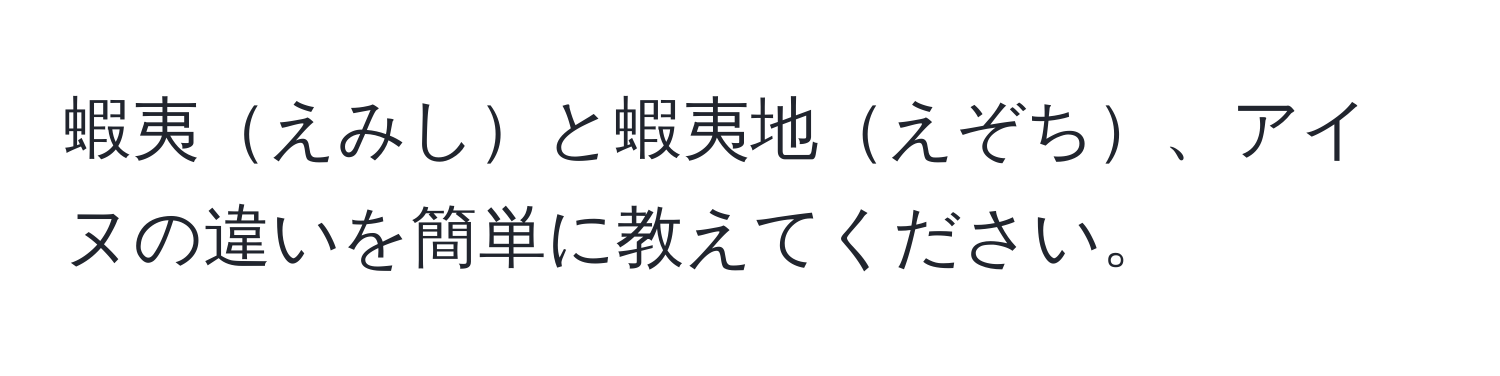 蝦夷えみしと蝦夷地えぞち、アイヌの違いを簡単に教えてください。