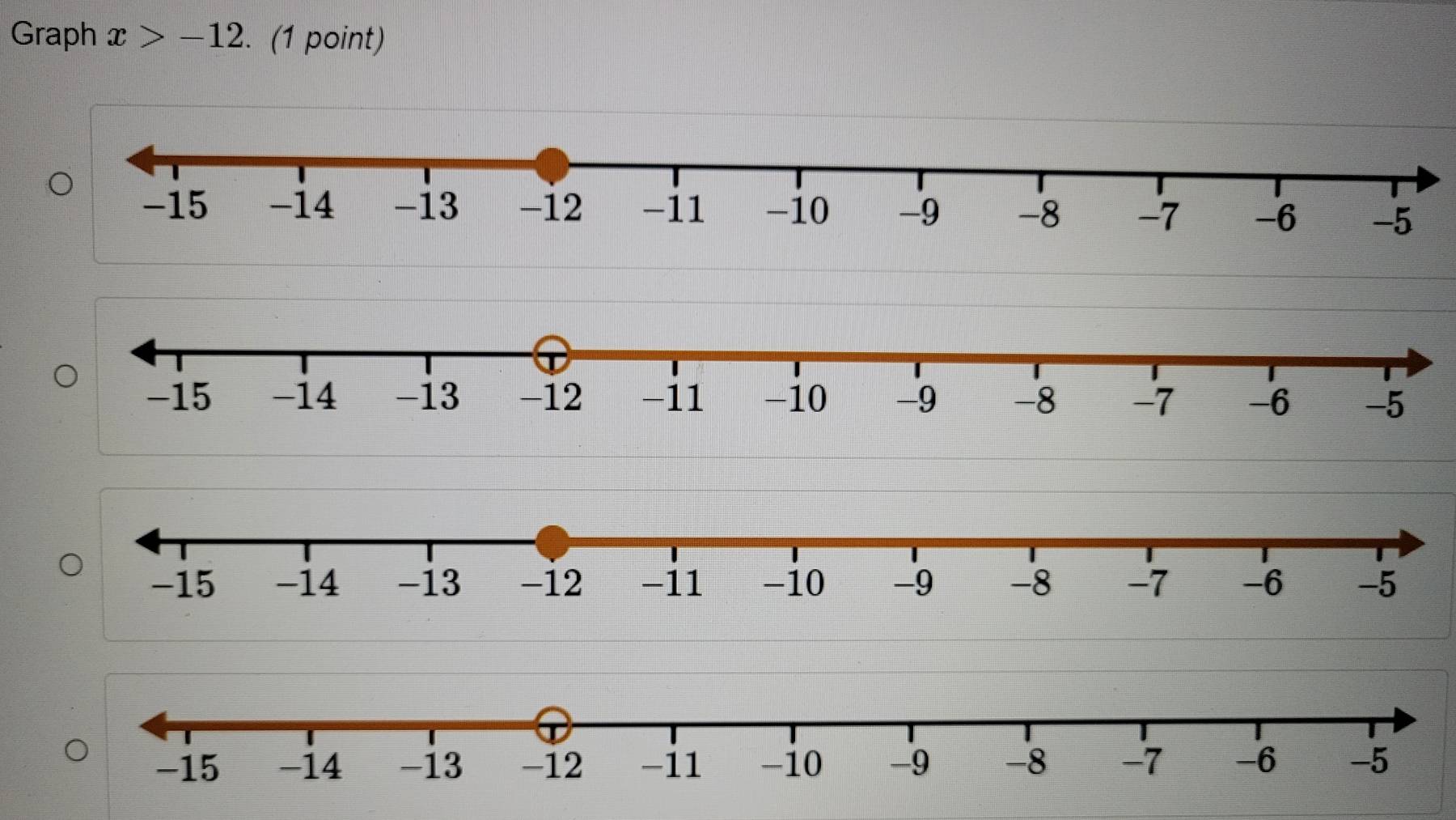 Graph x>-12. . (1 point)