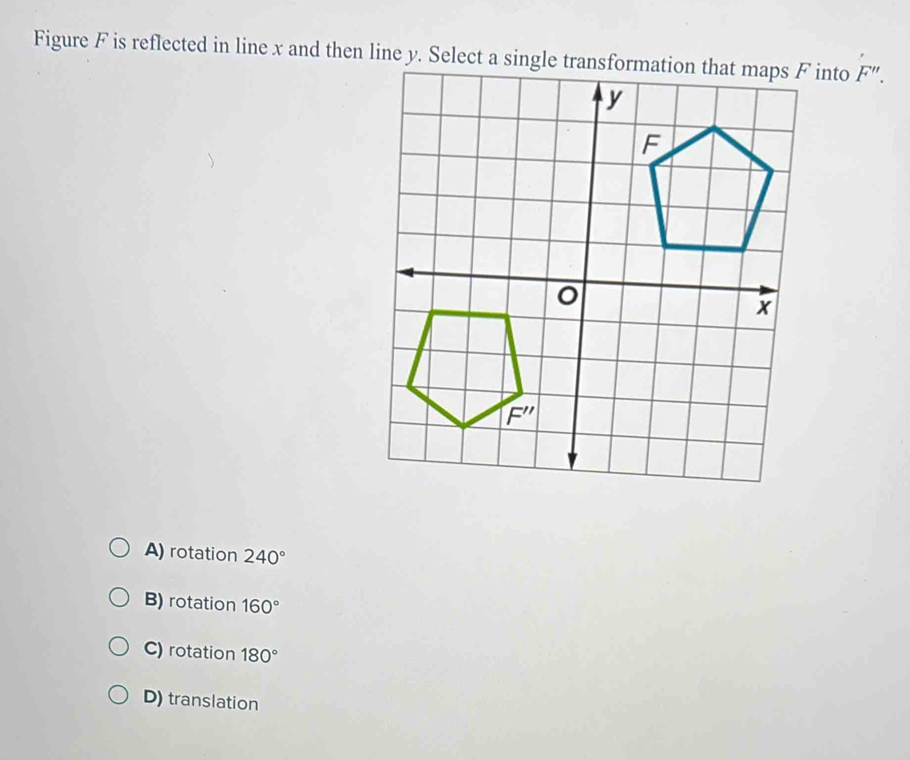 Solved: F''. A) rotation 240° B) rotation 160° C) rotation 180° D ...