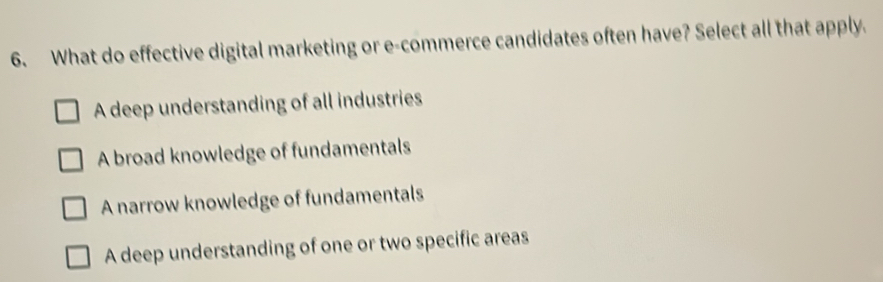 Solved: What do effective digital marketing or e-commerce candidates ...