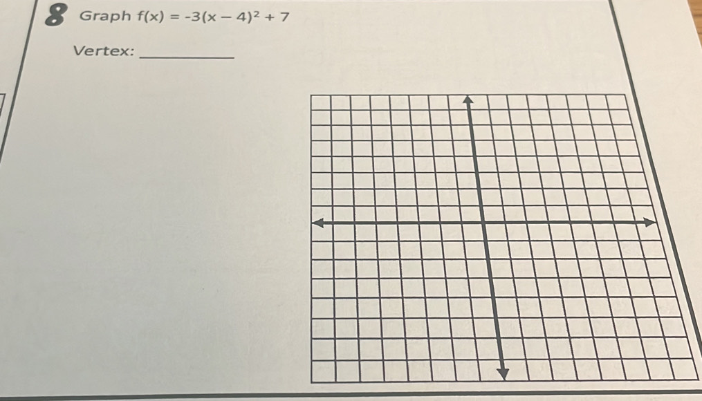 Graph f(x)=-3(x-4)^2+7
Vertex: 
_