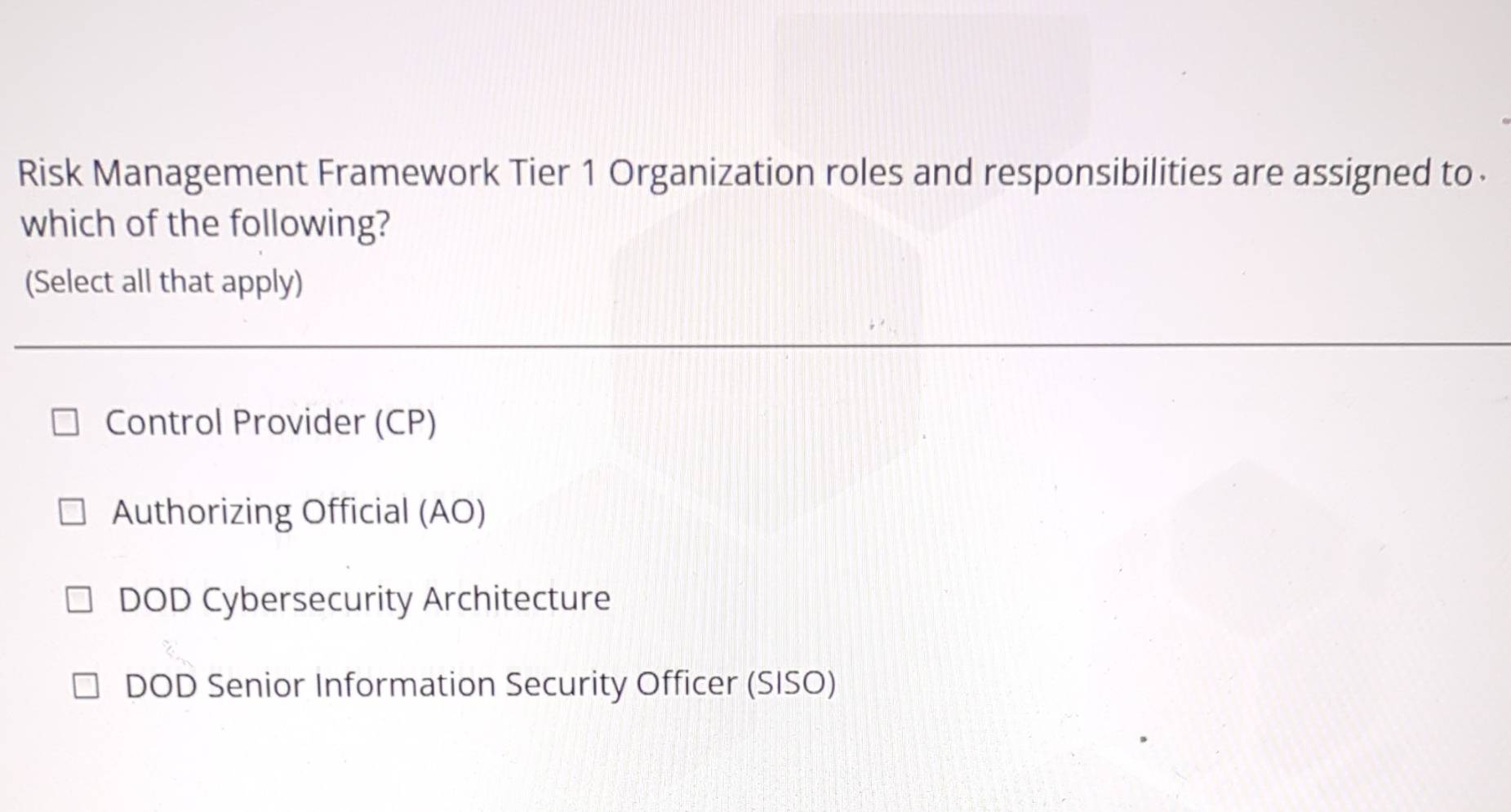 Solved: Risk Management Framework Tier 1 Organization roles and ...