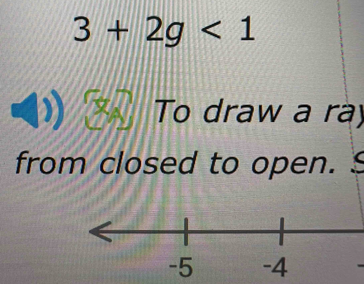 3+2g<1</tex> 
I To draw a ray 
from closed to open.