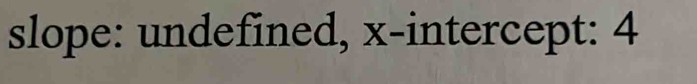 slope: undefined, x-intercept: 4