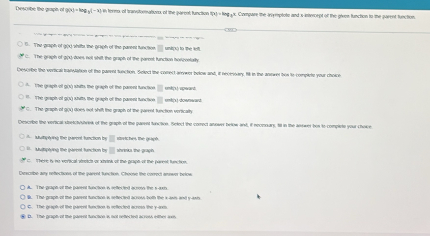 Solved: Describe the graph of g(x)=log _8(-x) in terms of ...