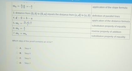 an error?
A. Step 4
B. Step 6
C. Step 5
D. Step 2