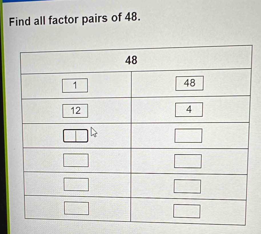 Find all factor pairs of 48.