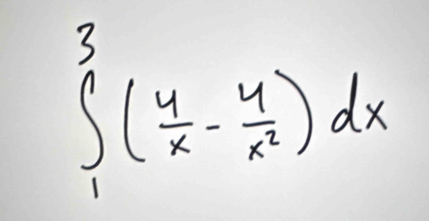 ∈t _1^(3(frac 4)x- 4/x^2 )dx