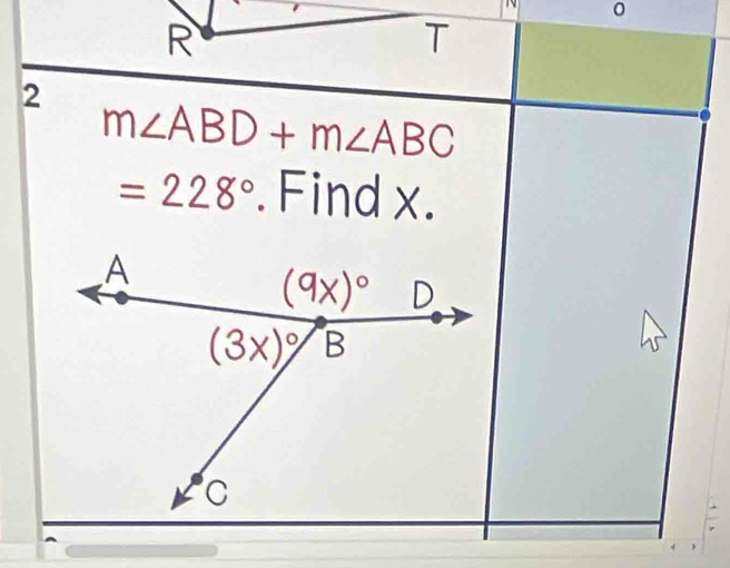 2
m∠ ABD+m∠ ABC
=228°. Find x.