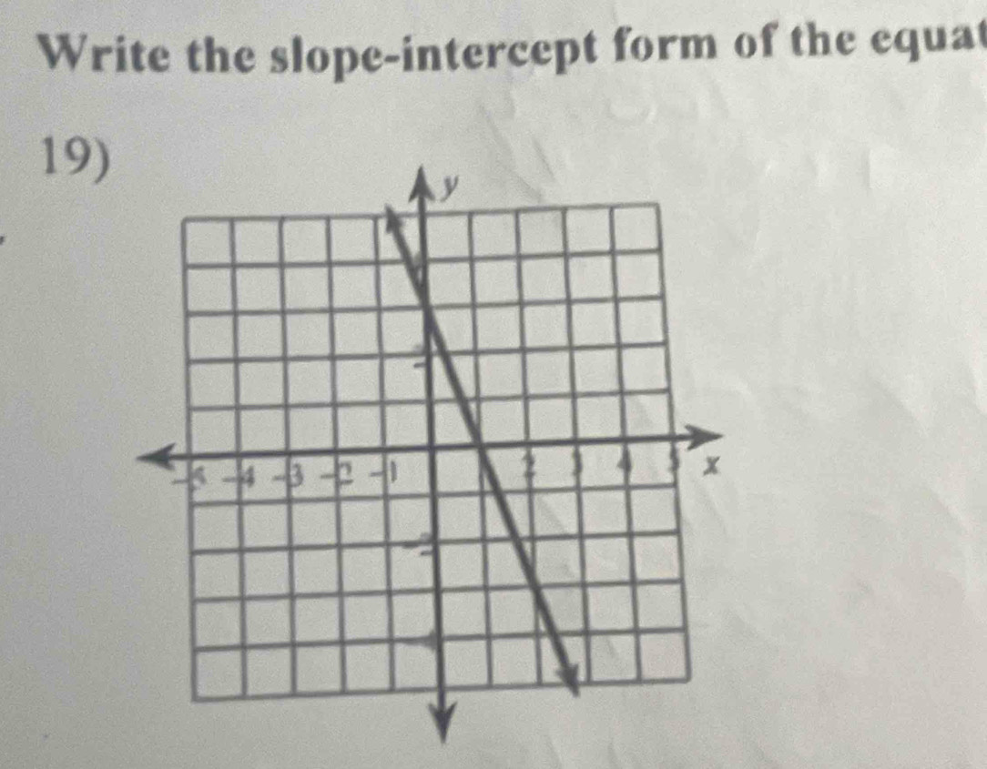 Write the slope-intercept form of the equat 
19)