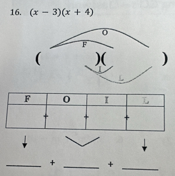 (x-3)(x+4)
F
( 
)( 
) 
_ 
_+ 
_+