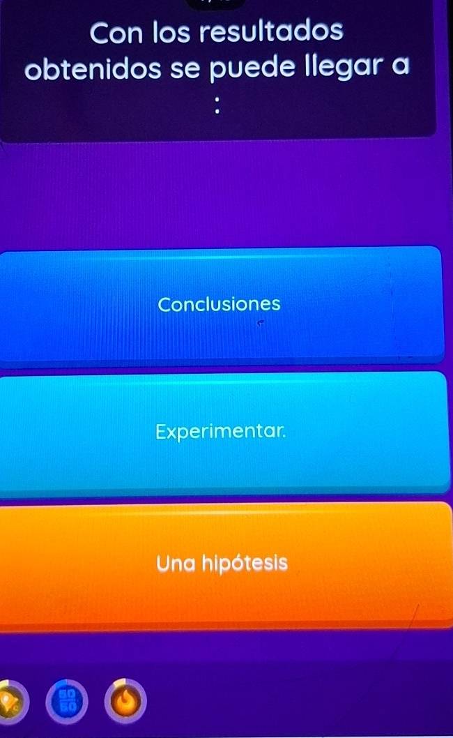 Con los resultados
obtenidos se puede llegar a
Conclusiones
Experimentar.
Una hipótesis