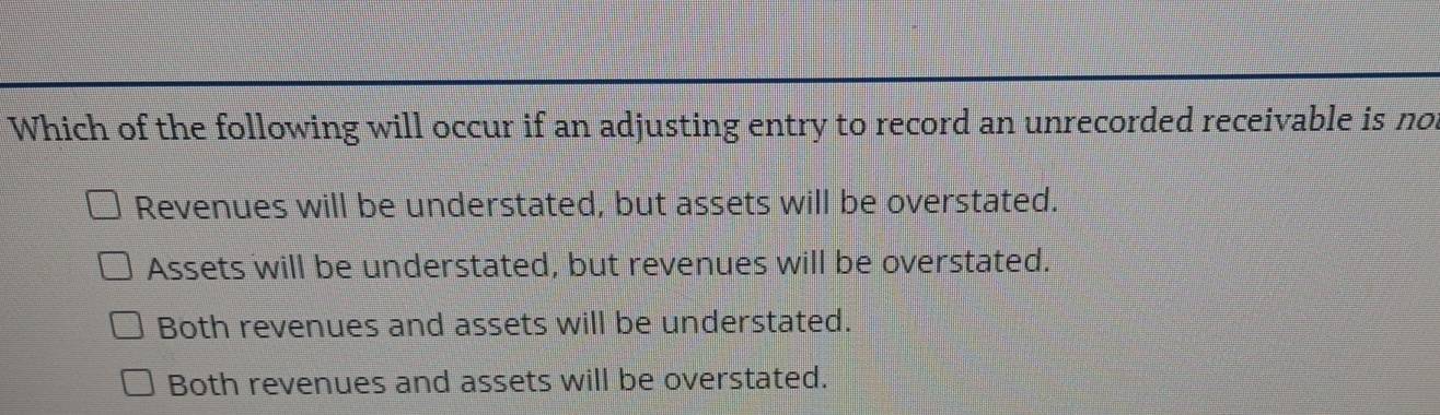 Solved: Which of the following will occur if an adjusting entry to ...