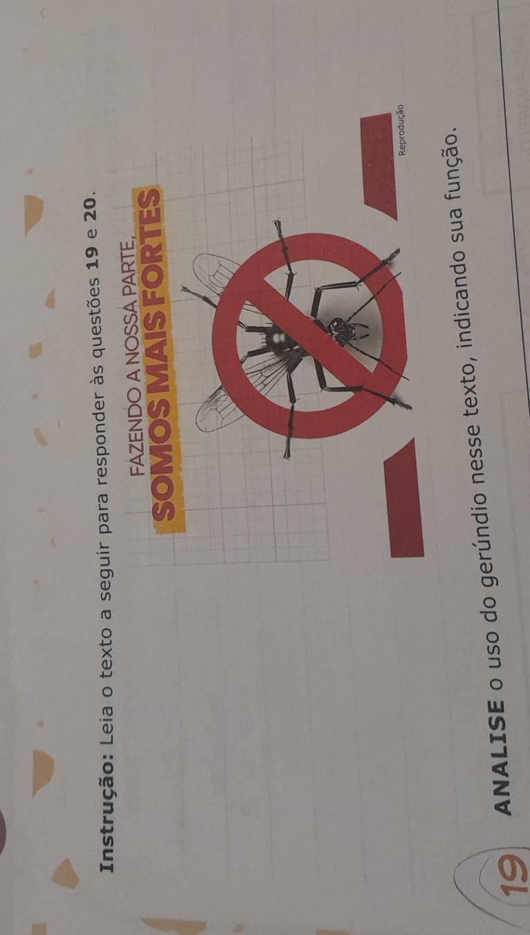 Instrução: Leia o texto a seguir para responder às questões 19 e 20. 
19 ANALISE o uso do gerúndio nesse texto, indicando sua função.