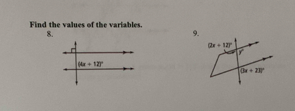 Find the values of the variables.
8.
9.