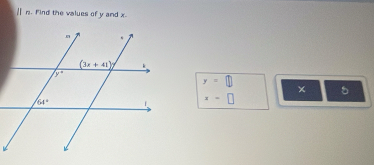 π. Find the values of y and x.
y=□
5
x=□