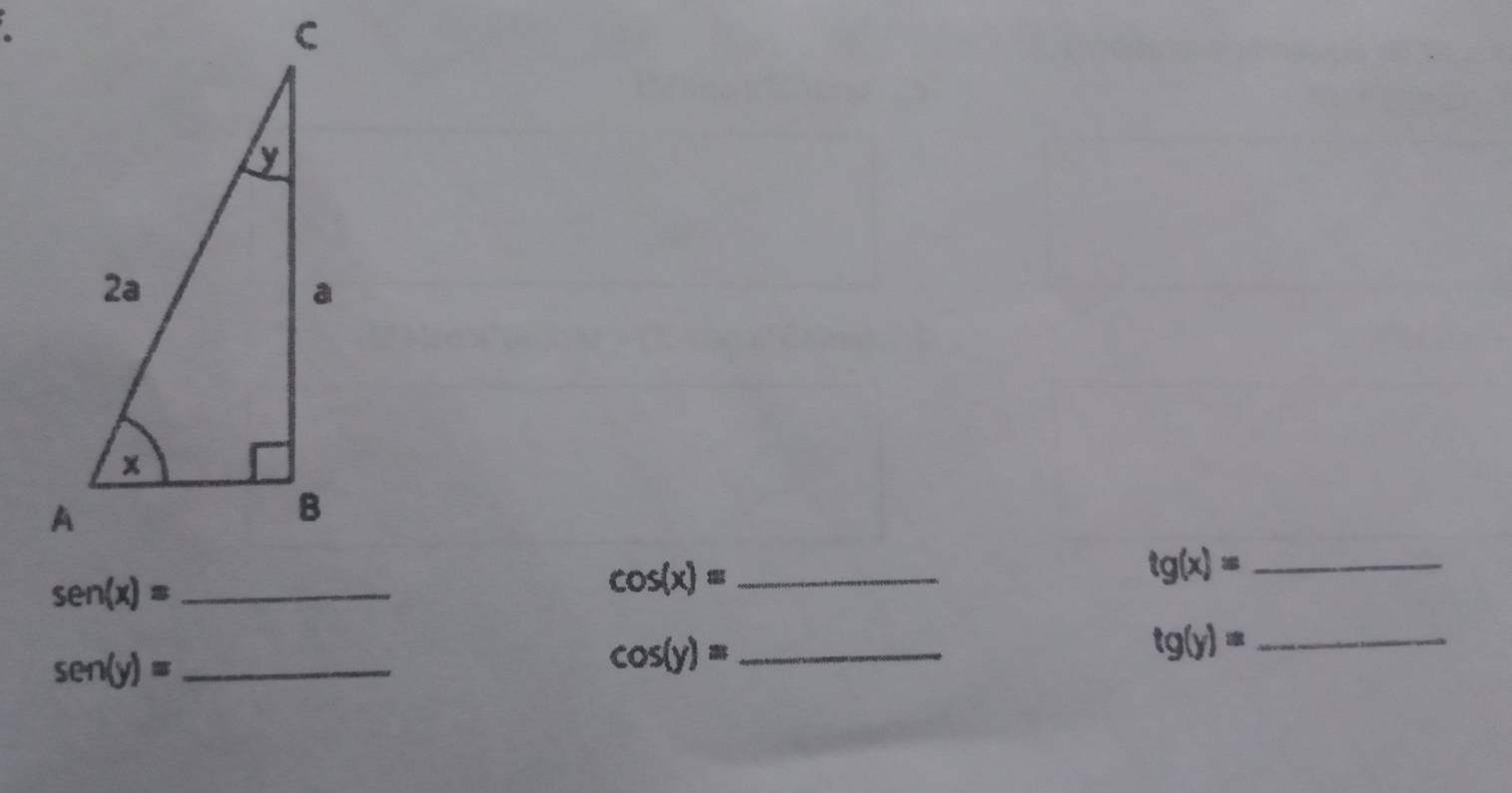 cos (x)=
tg(x)= _
sen (y)= _
_ cos (y)=
tg(y)= _