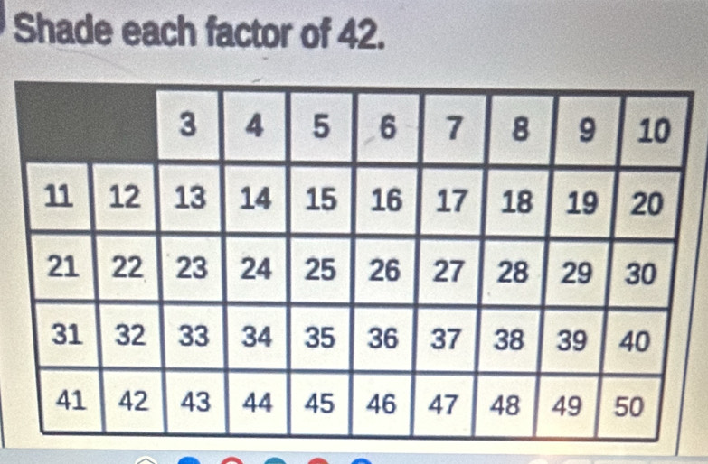 Shade each factor of 42.