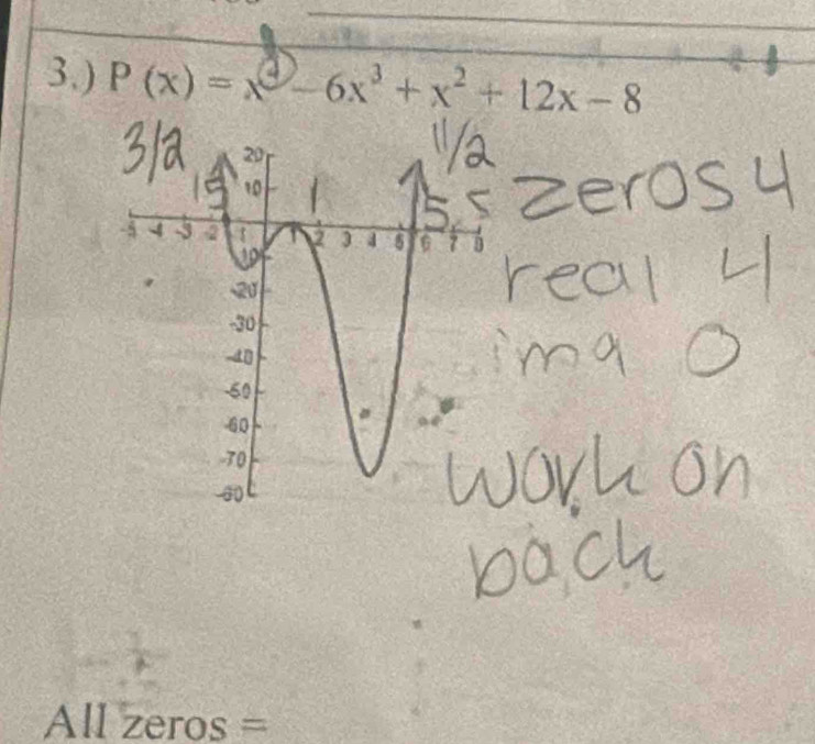 3.) P(x)=x^4-6x^3+x^2+12x-8
Allzero S =