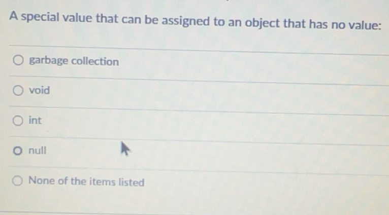 Gelöst:A special value that can be assigned to an object that has no ...