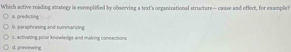 Solved: Which active reading strategy is exemplified by observing a ...
