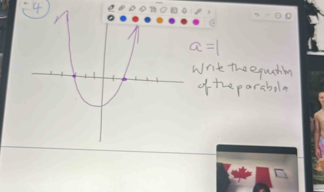 4
a=1
wnit the equaton 
of the parabola