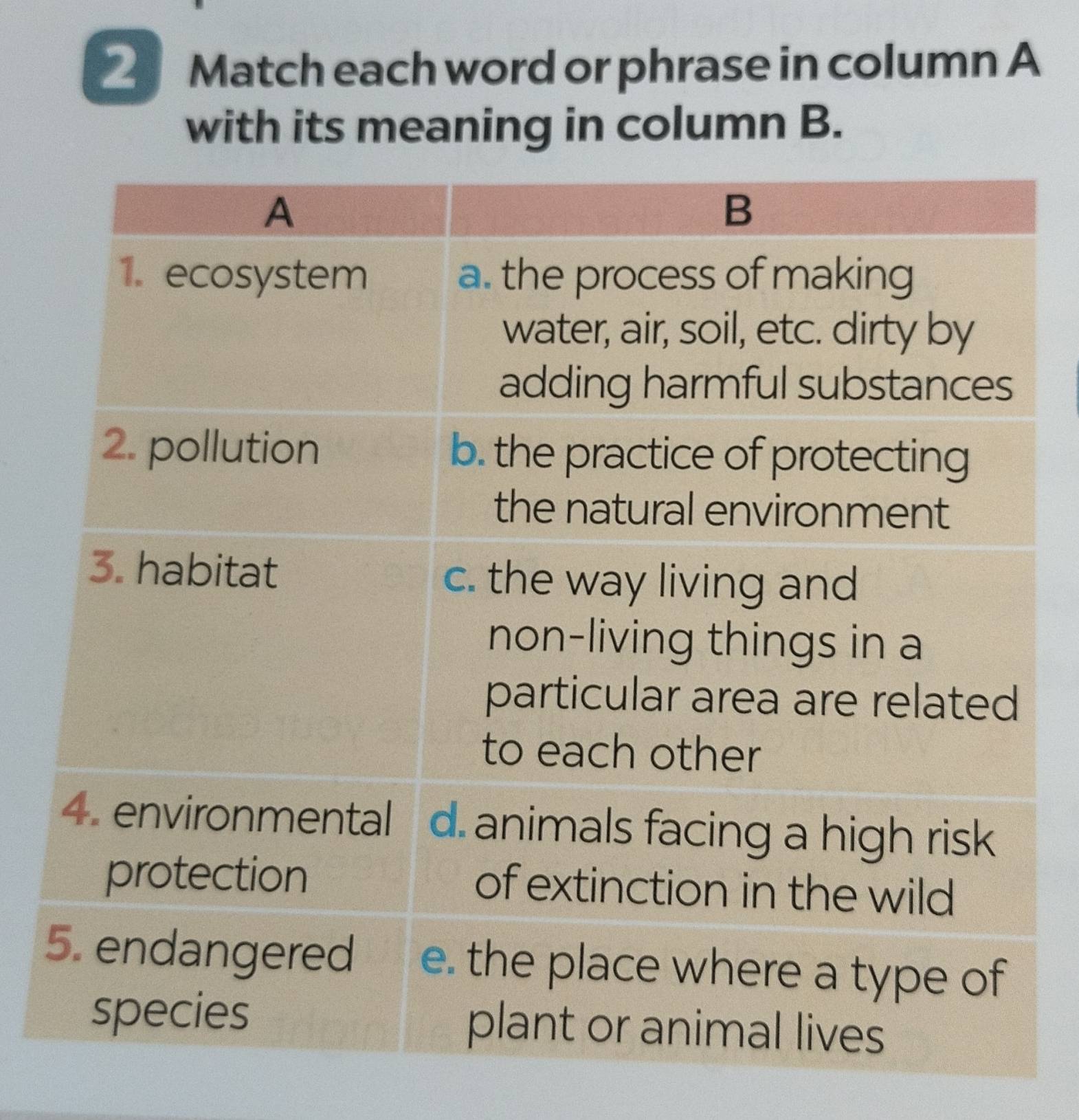 Match each word or phrase in column A 
with its meaning in column B.