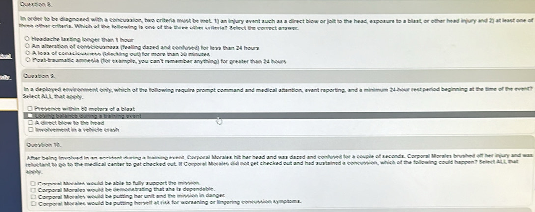 Solved: In order to be diagnosed with a concussion, two criteria must ...