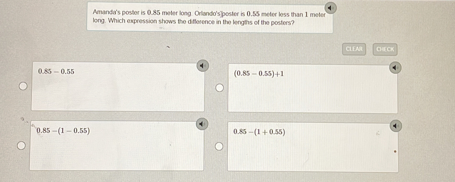 Solved: =4 Amanda's poster is 0.85 meter long. Orlando's]poster is 0.55 ...