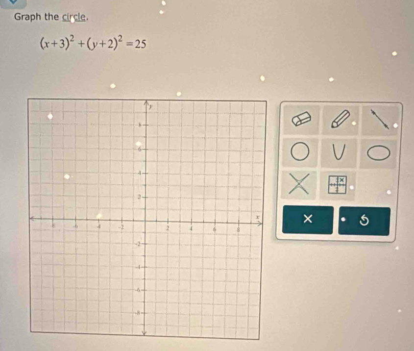 Graph the circle.
(x+3)^2+(y+2)^2=25. 
× s