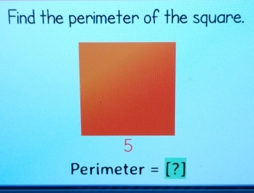 Find the perimeter of the square. 
Perimeter =[?]