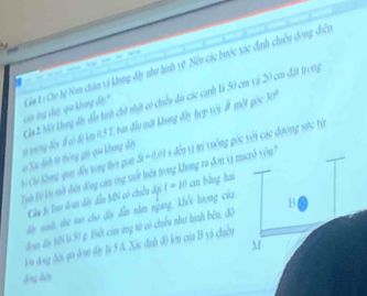 con ing chụy qu khng dip' Lán Lý Cho hệ Nan chân và khng đây như hình yê. Nêu các bước xác định chiền dòng điện 
La 2 Mội khng đà: đẫn hình chữ nhật có chiếu đài các cạnh là 50 cm và 20 cm đặt trong 
u veng đều đ có độ kớ 0.5 T, ban đầu mặt khang đây hợp vên overline beta  một gốc 30°
Co Cho Kung qun đều trong thêi gam a Xc đnh từ thông gi qua khang đy S=0.01 s đến vị tí vởng góc với các đường sức từ 
Đih Độ n một đện động can ứng suốt lờn trong khung ra đơn vị micrô vôn? bằng hai f=10cm
Câau 35 Tro doan dây dẫn MN có chiều địp 
đi naô, the sao cho dây dẫo nằm ngang, khối lượng của B 
Mon đài MS là 50 g. Biết cảm ứng từ có chiếu như hình bên, đội 
M 
lòu dng đêu qu đom đờy là 5 A. Xác định độ lớn của B yá chiêu 
áng dèn