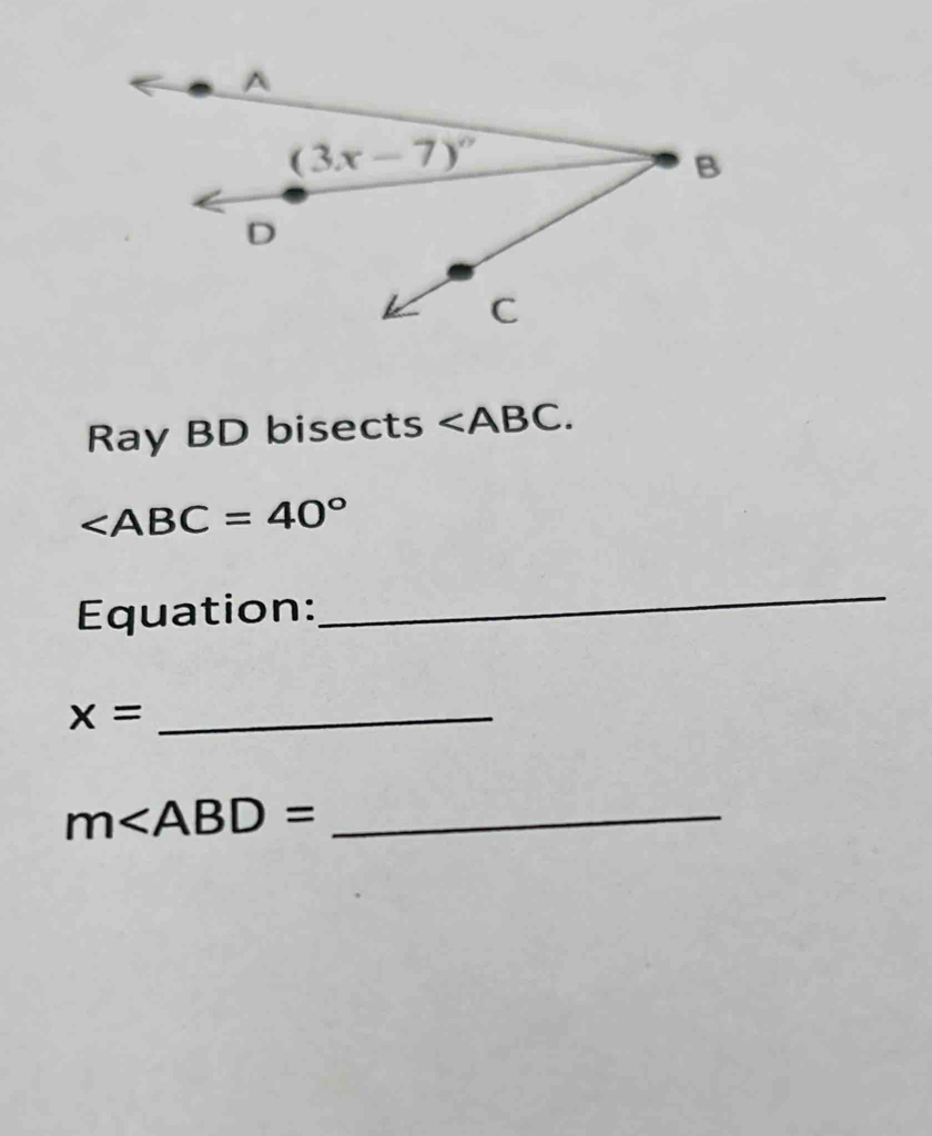 Ray BD bisects

Equation:
_
_ x=
_ m