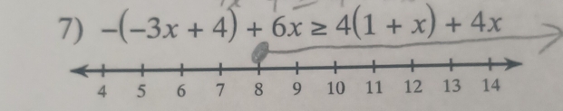 -(-3x+4)+6x≥ 4(1+x)+4x